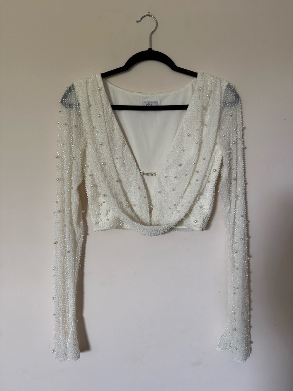 Oh Polly Pearl Beaded Two Piece Set US 6 | Ivory Bridal Crop Top & Mini Skirt